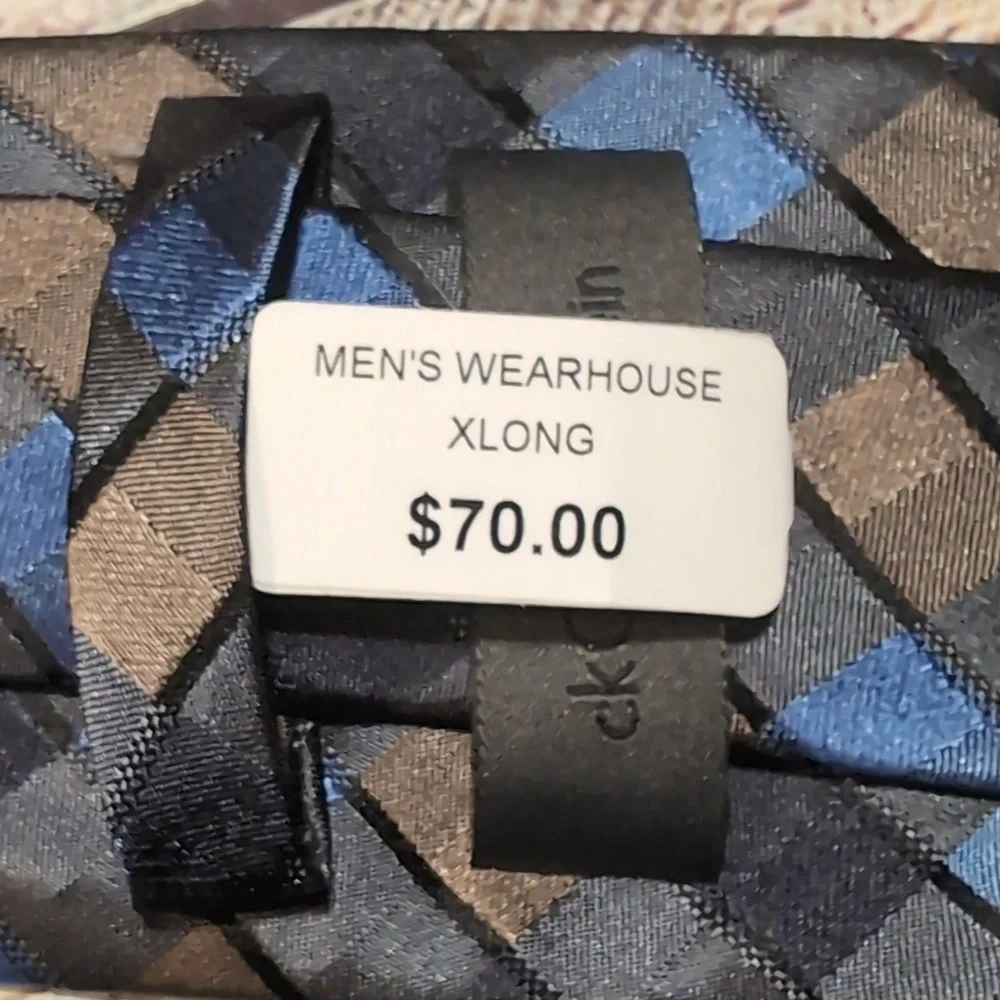 Calvin Klein Men's Multi Colored Check Xtra Long Silk Tie